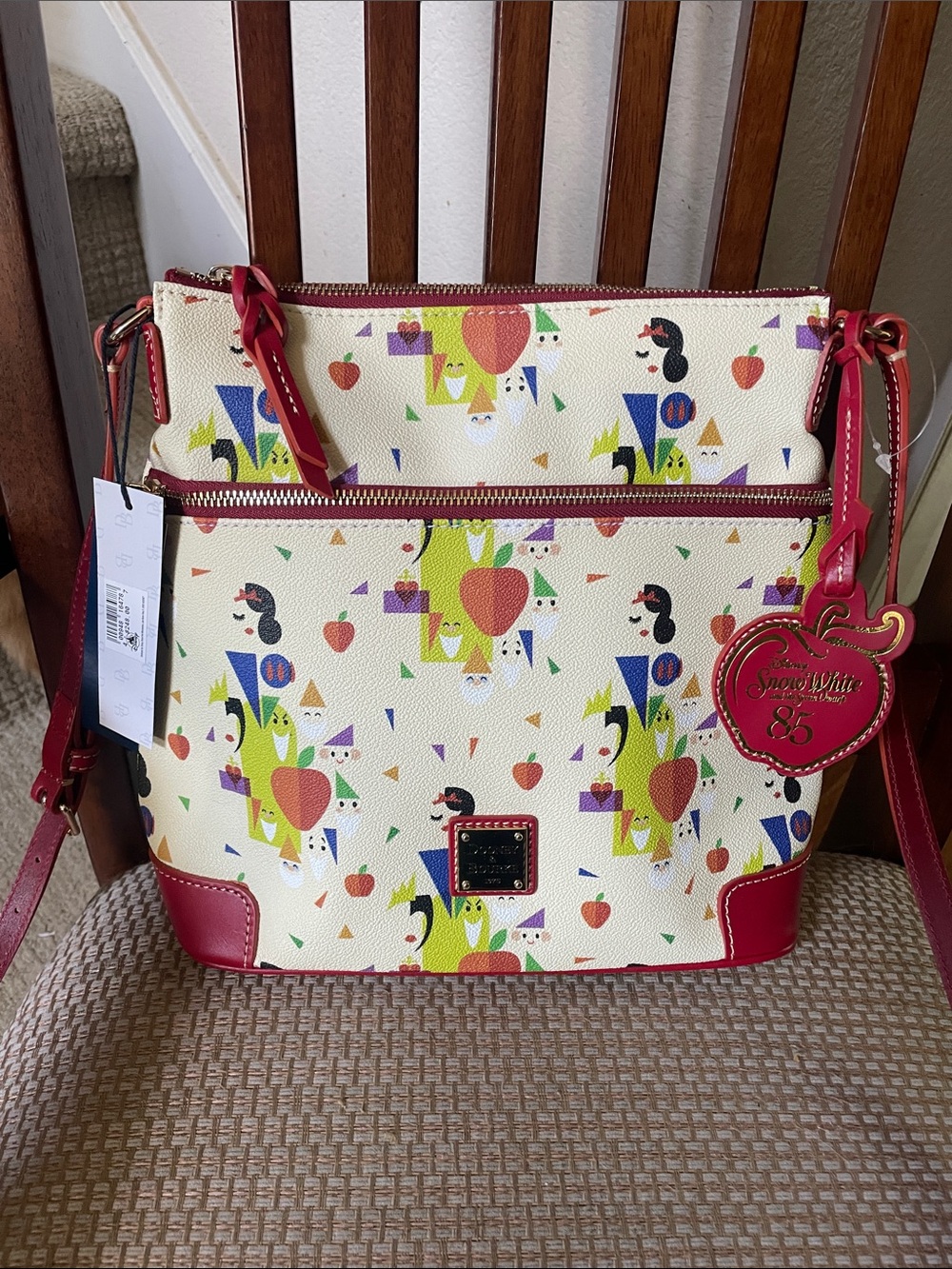 Disney Dooney & Bourke Cream Snow White Print Crossbody with Red Trim